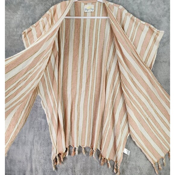 Rays for Days Cardigan Womens One Size Pink White Striped Casual Beach Cover Up - Picture 3 of 10